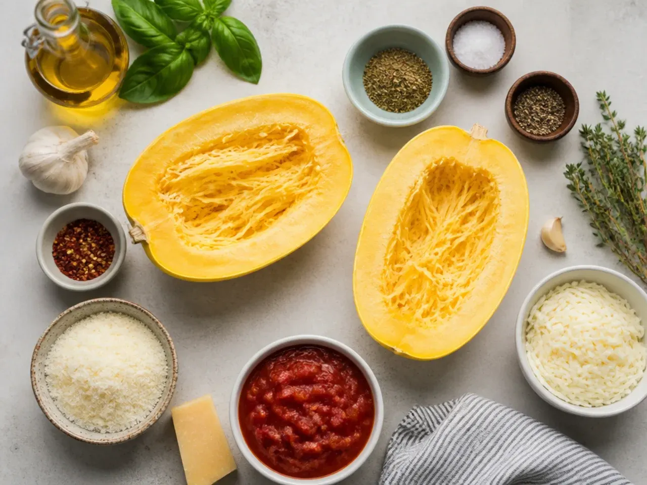 Hands shredding roasted spaghetti squash with a fork
