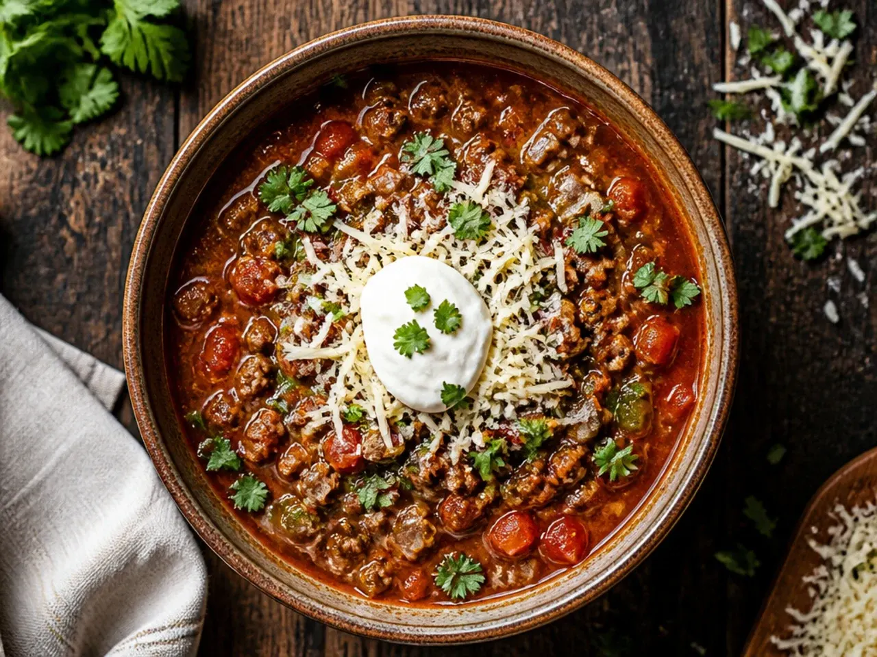 Browned ground beef being drained of excess fat in a skillet