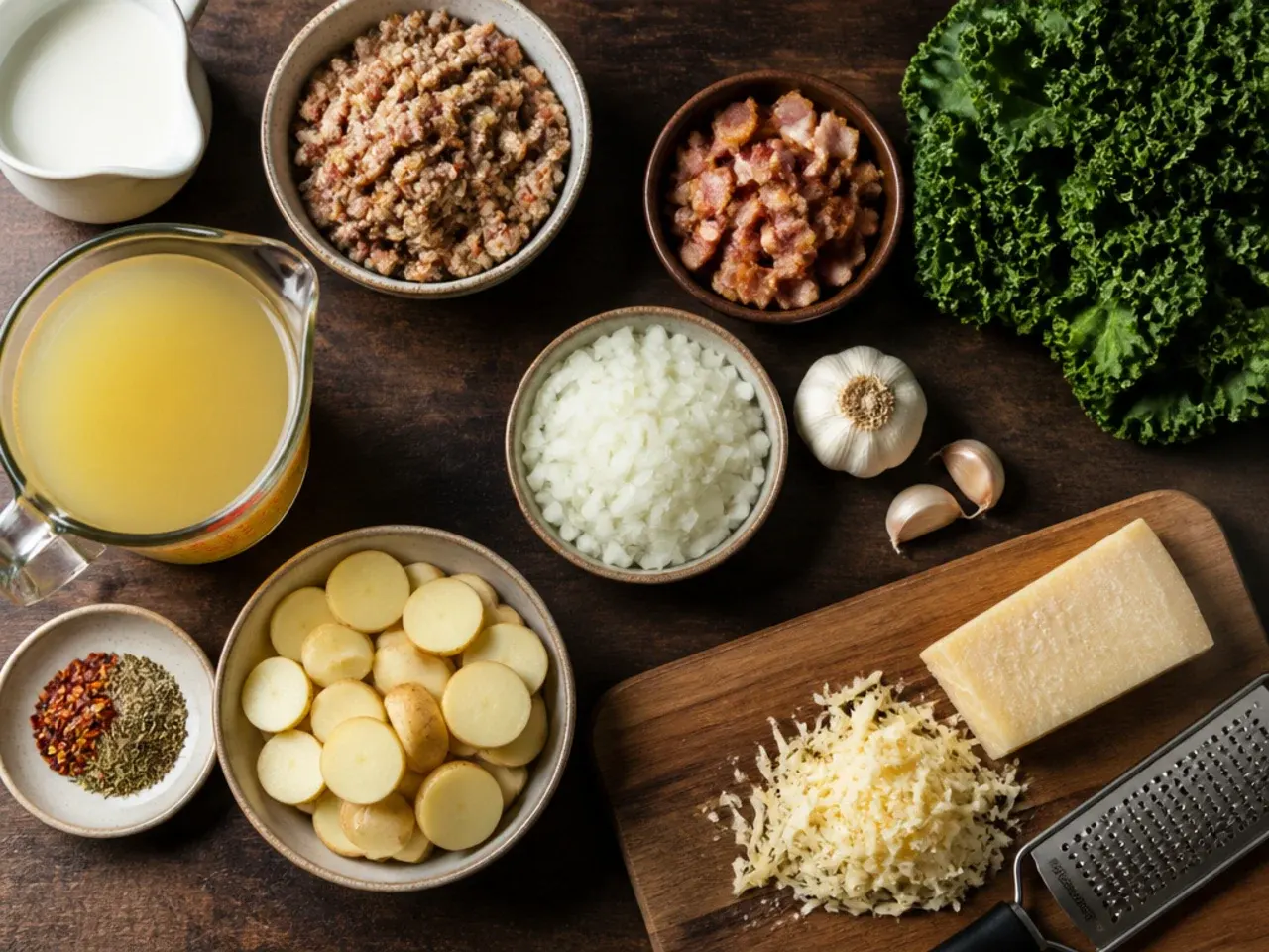 Close-up of sausage browning in a pot for keto zuppa toscana soup