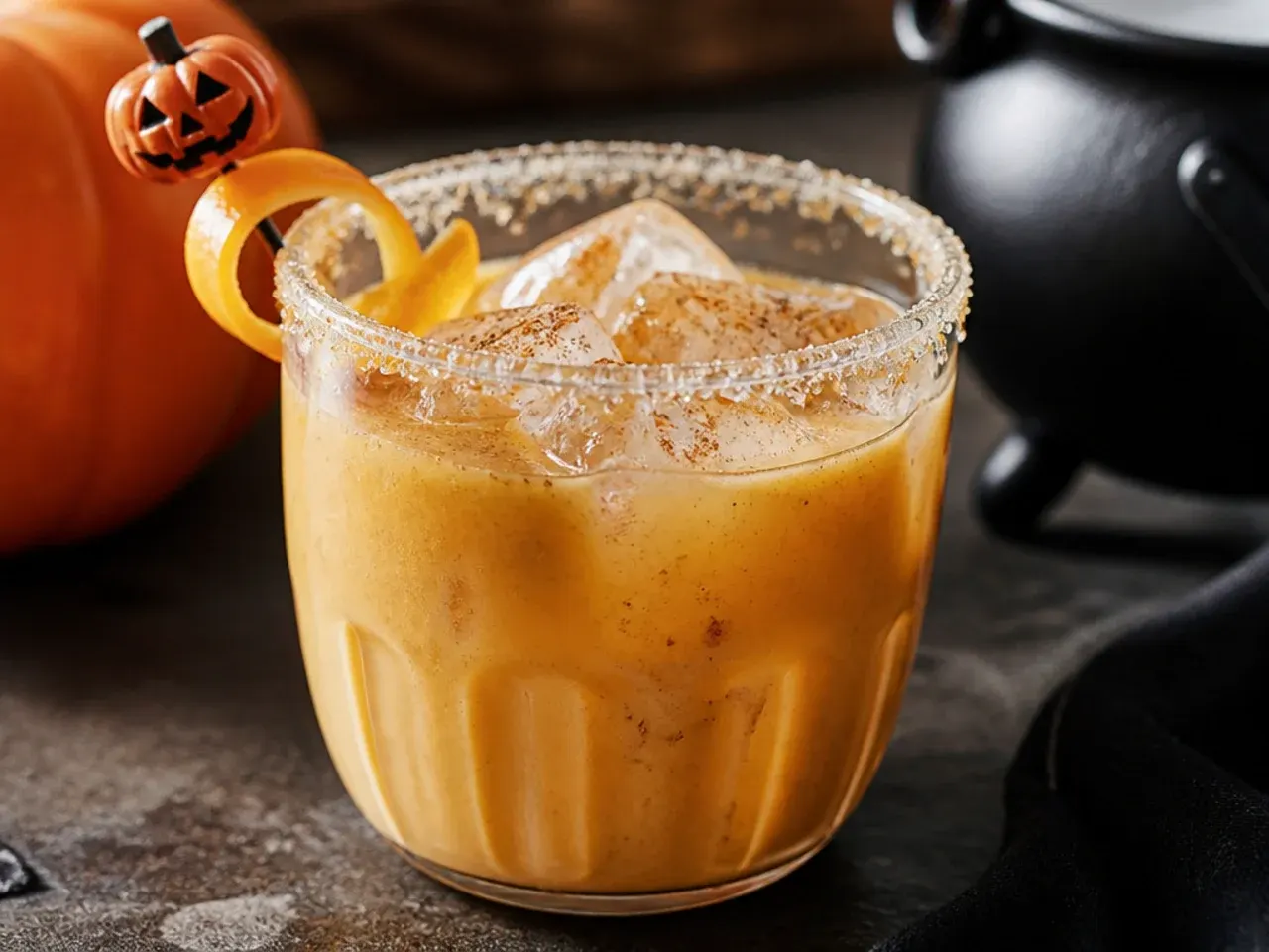 Warm pumpkin spice steamer with frothy top and cinnamon dust for kid friendly halloween drinks
