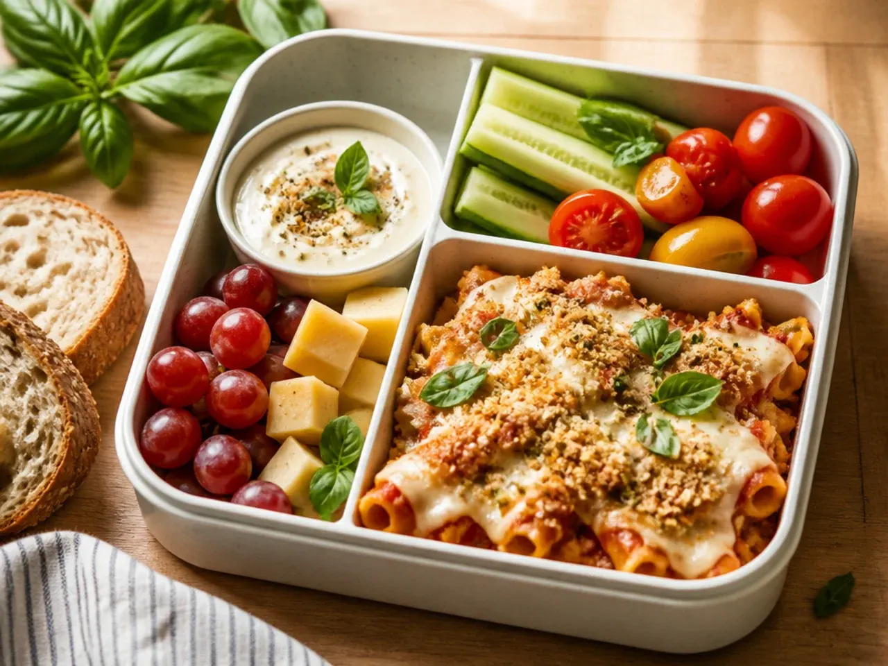 Simple grab-and-go snack plate bento with cheese stick, crackers and whole fruit