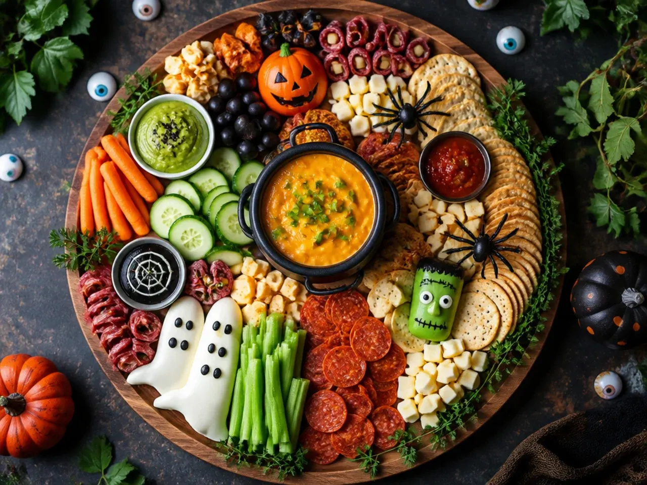 Budget-friendly Halloween snack board using simple supermarket cheese, grapes and crackers