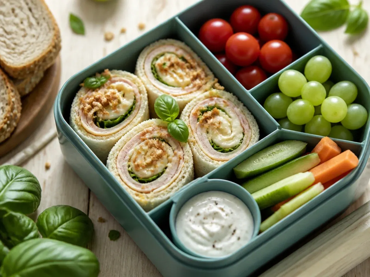Turkey and cheese sushi-style rolls sliced into rounds on a plate