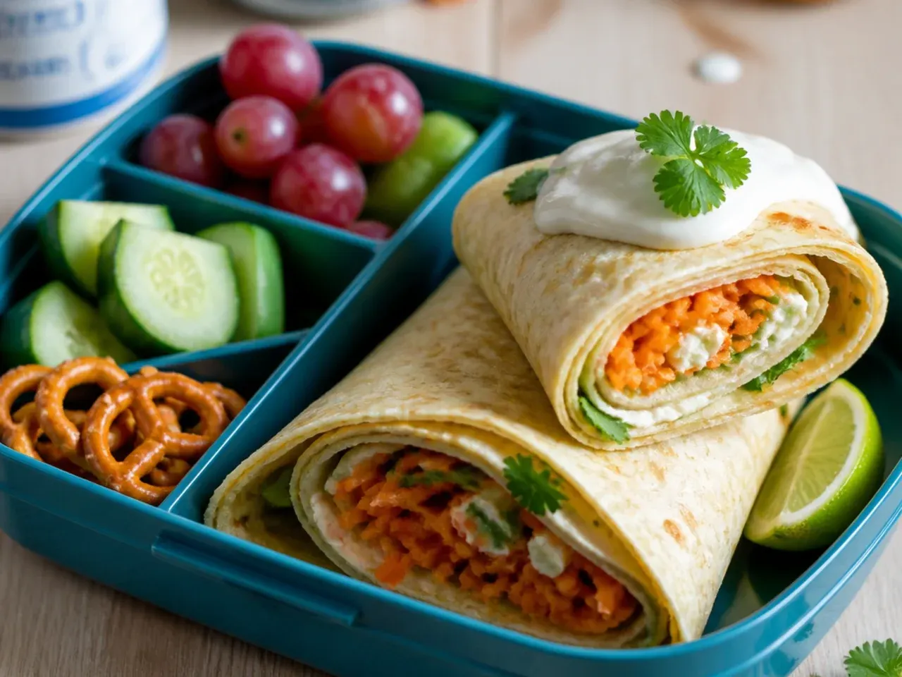 Sunflower seed butter and banana wrap sliced and wrapped in baking paper
