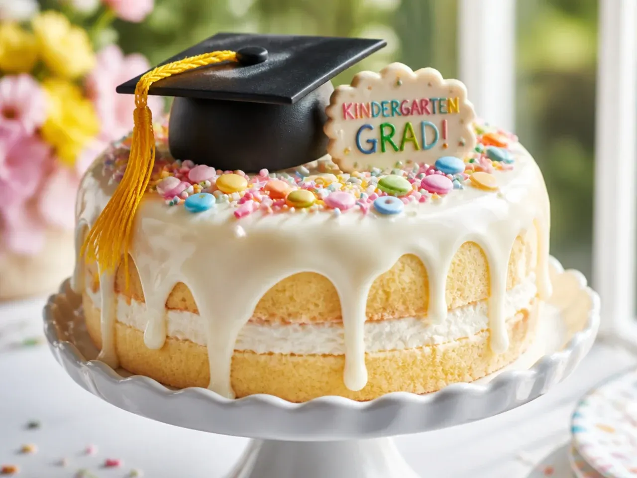 Wrapped vanilla sponge cake layers being frozen ahead for a make-ahead kindergarten graduation cake