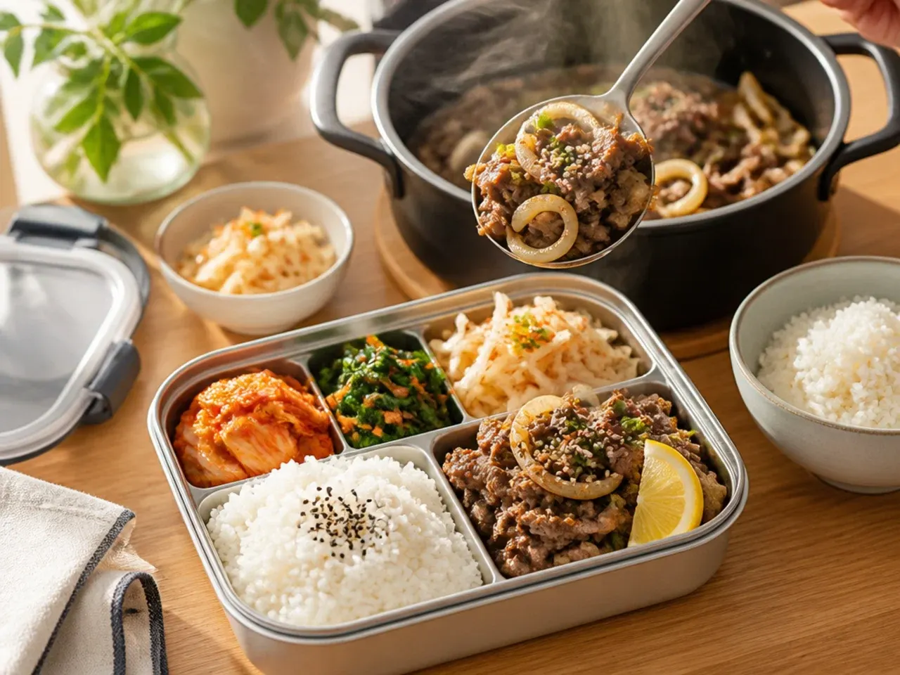 Comparison of thick and thin sliced beef for bulgogi on a chopping board