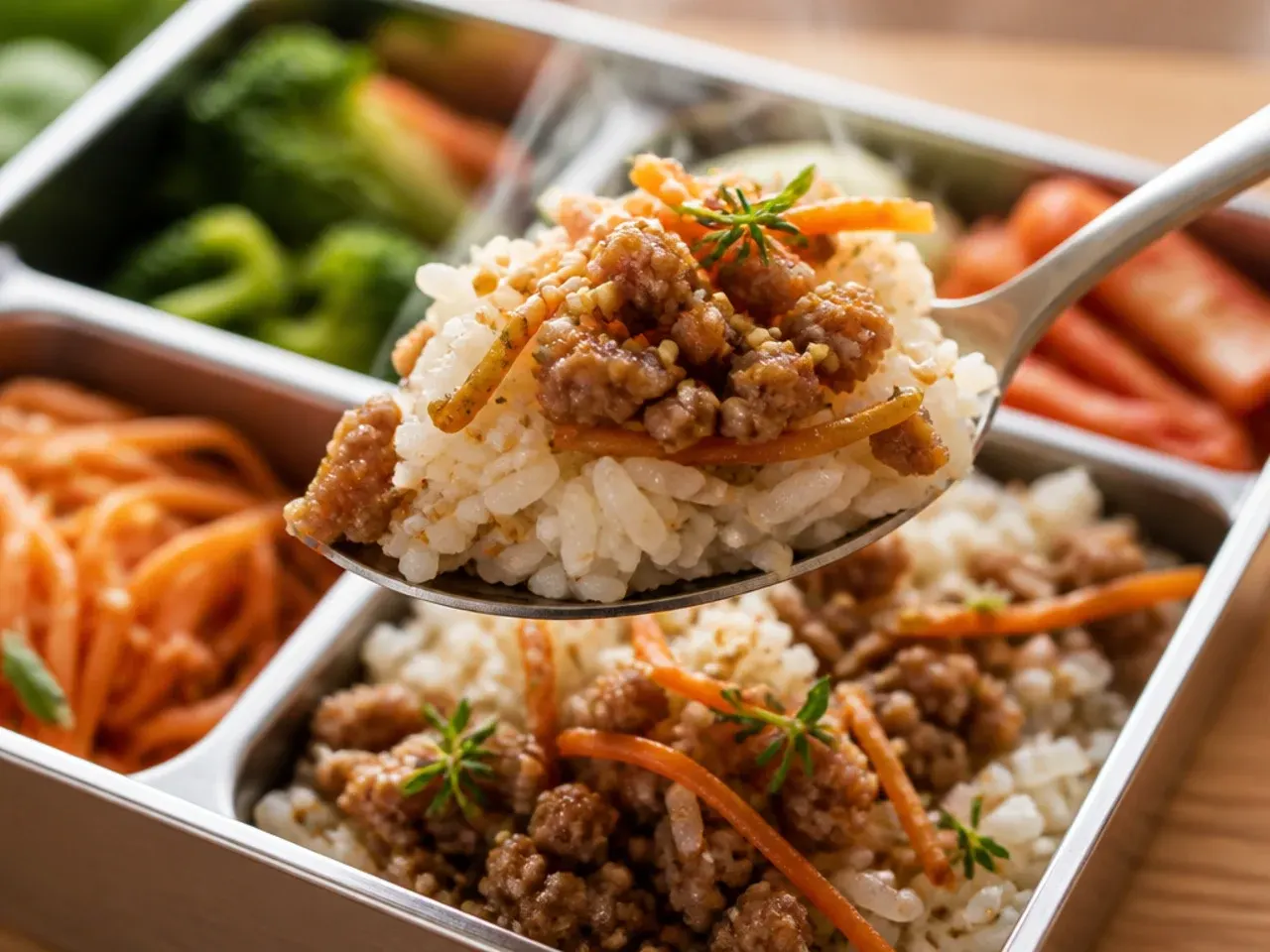 Bag of short-grain rice next to a bowl of cooked sticky rice for kimbap