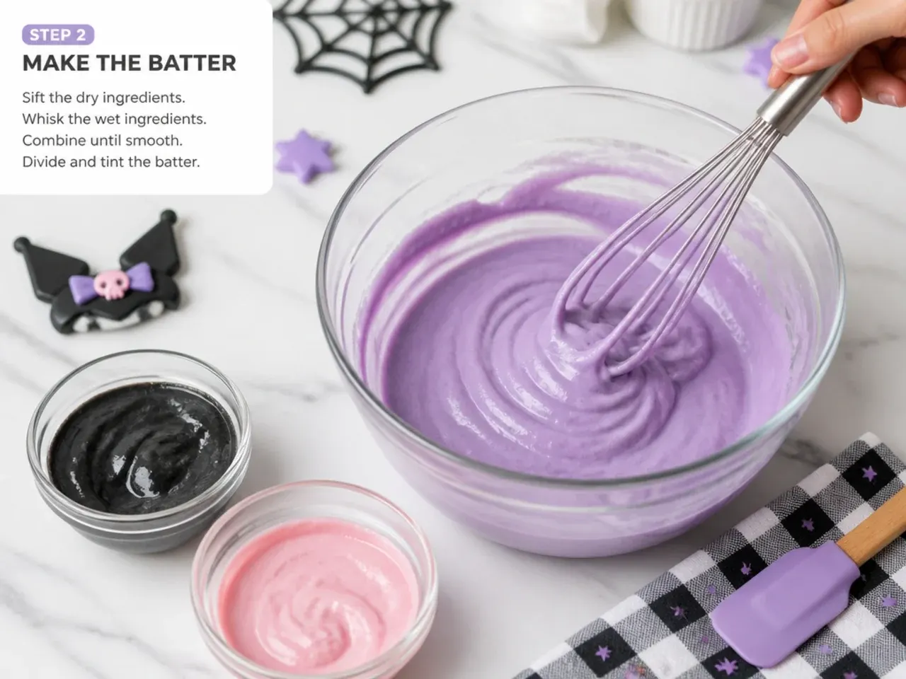 kuromi bento cake — step 2: make the batter