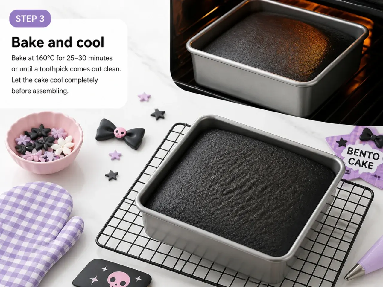 kuromi bento cake — step 3: bake and cool