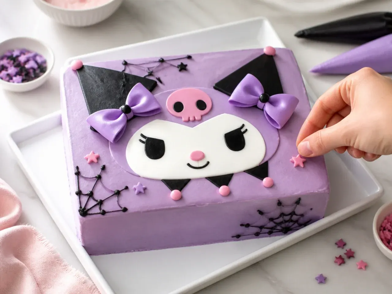 kuromi bento cake — step 7: final coat and decorate