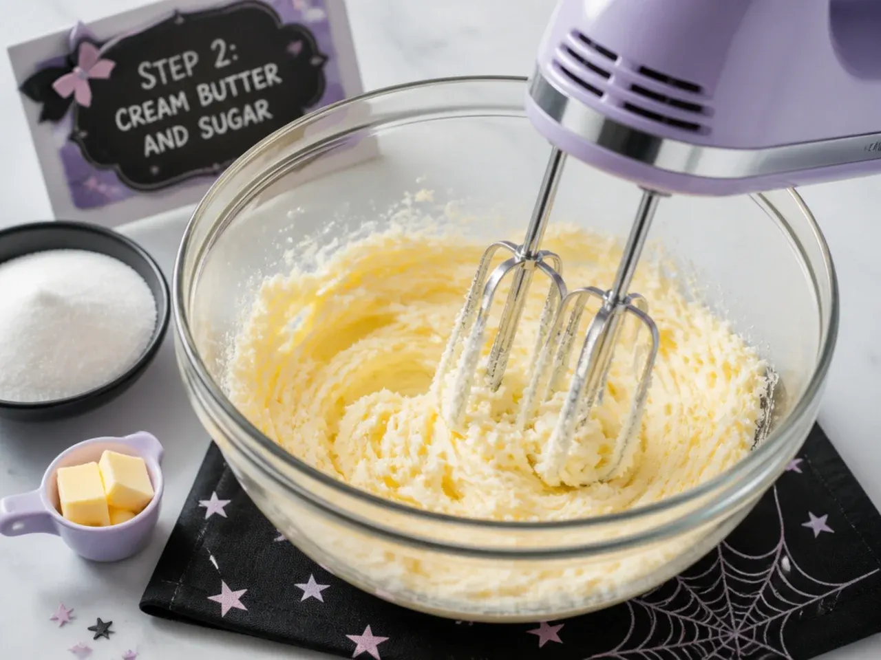 kuromi birthday cake — step 2: cream butter and sugar