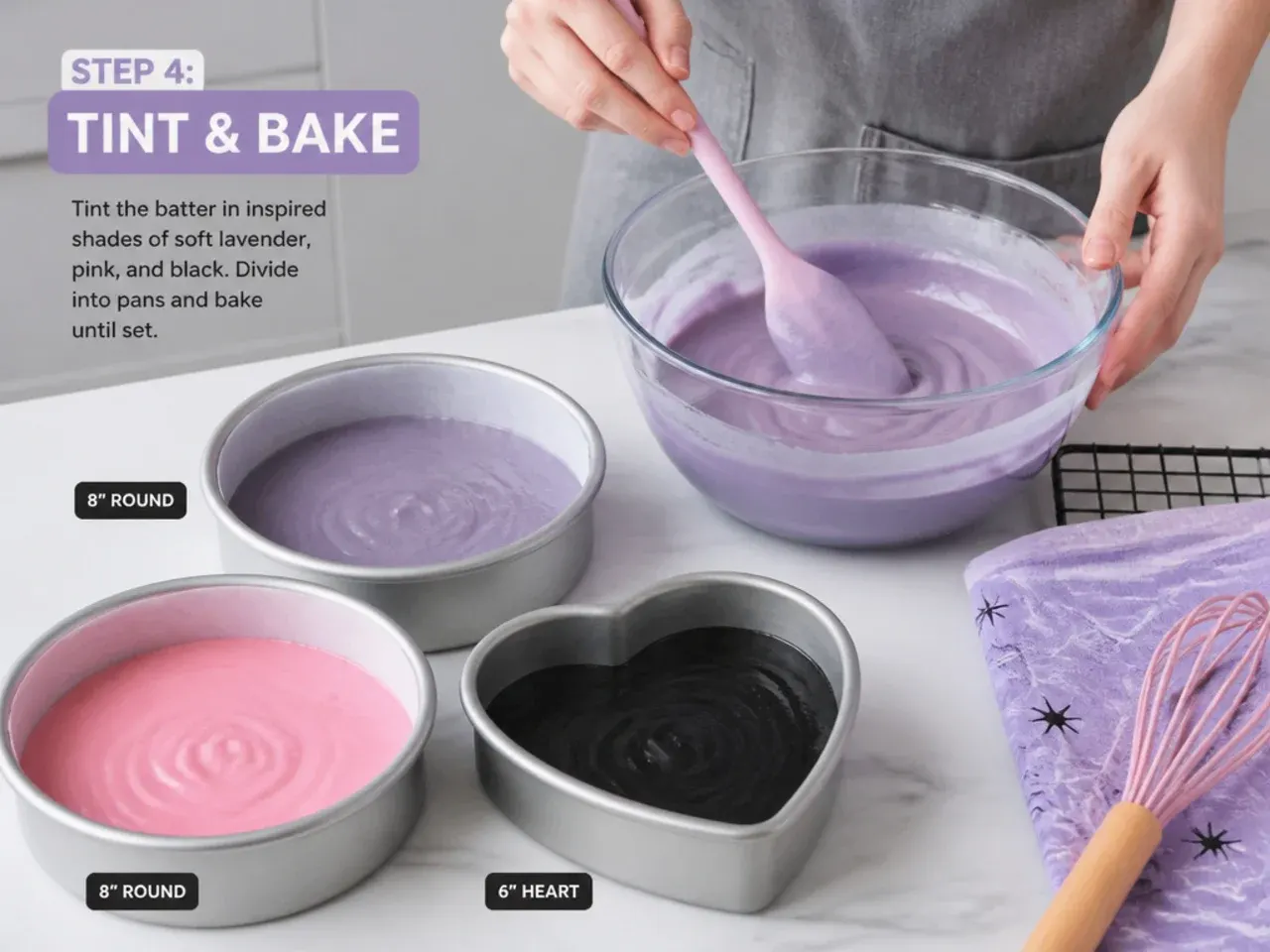 kuromi birthday cake — step 4: tint and bake