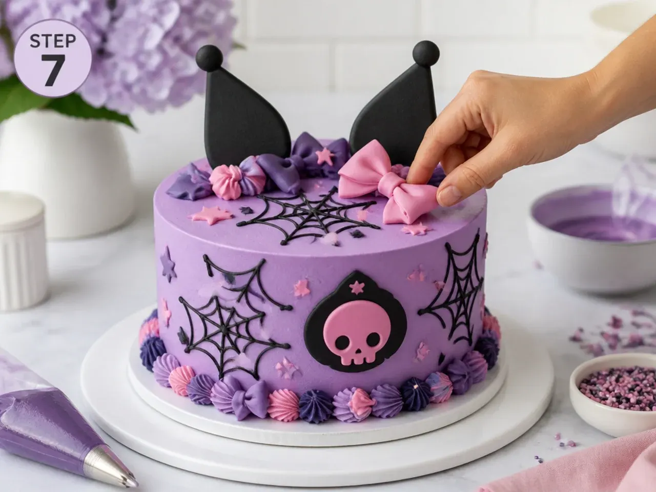 kuromi birthday cake — step 7: final coat and decorate