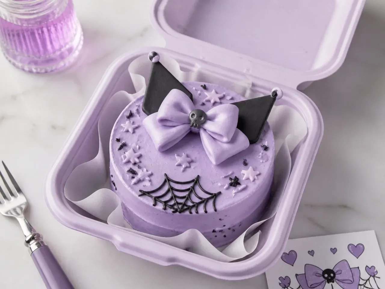 Minimal Kuromi bento lunchbox cake idea for one person in lavender