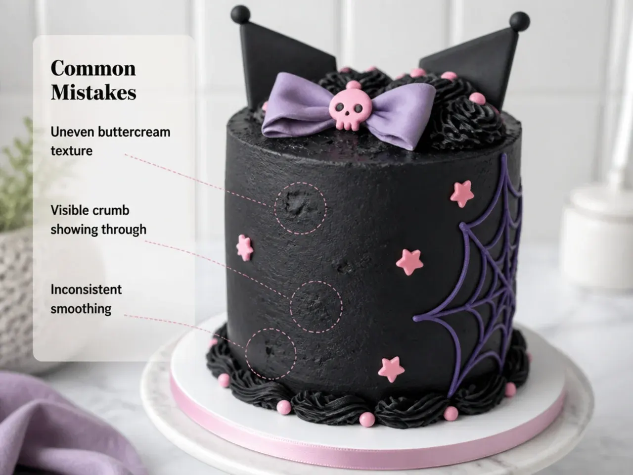 Common Kuromi cake decorating mistakes to avoid with black buttercream