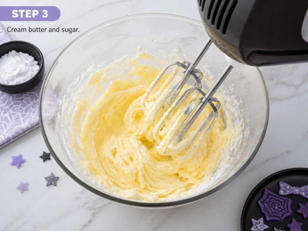 kuromi cake designs — step 3: cream butter and sugar