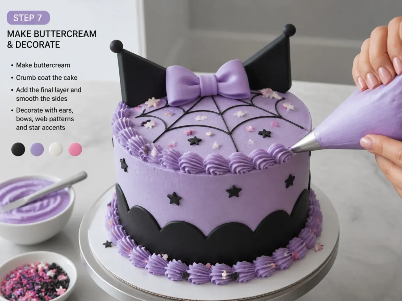 kuromi cake designs — step 7: make buttercream and decorate
