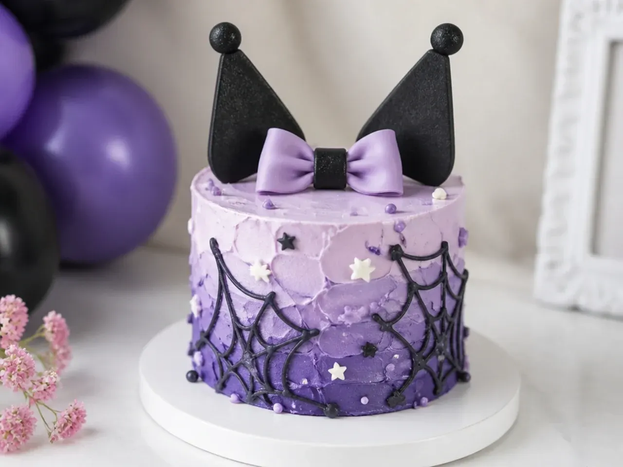 Easy purple ombre Kuromi smash cake design for a first birthday
