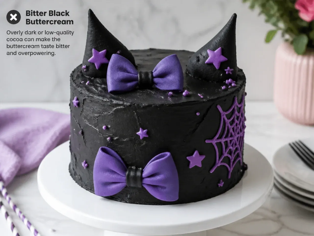 Common mistakes to avoid when making Kuromi cake designs like bitter black buttercream