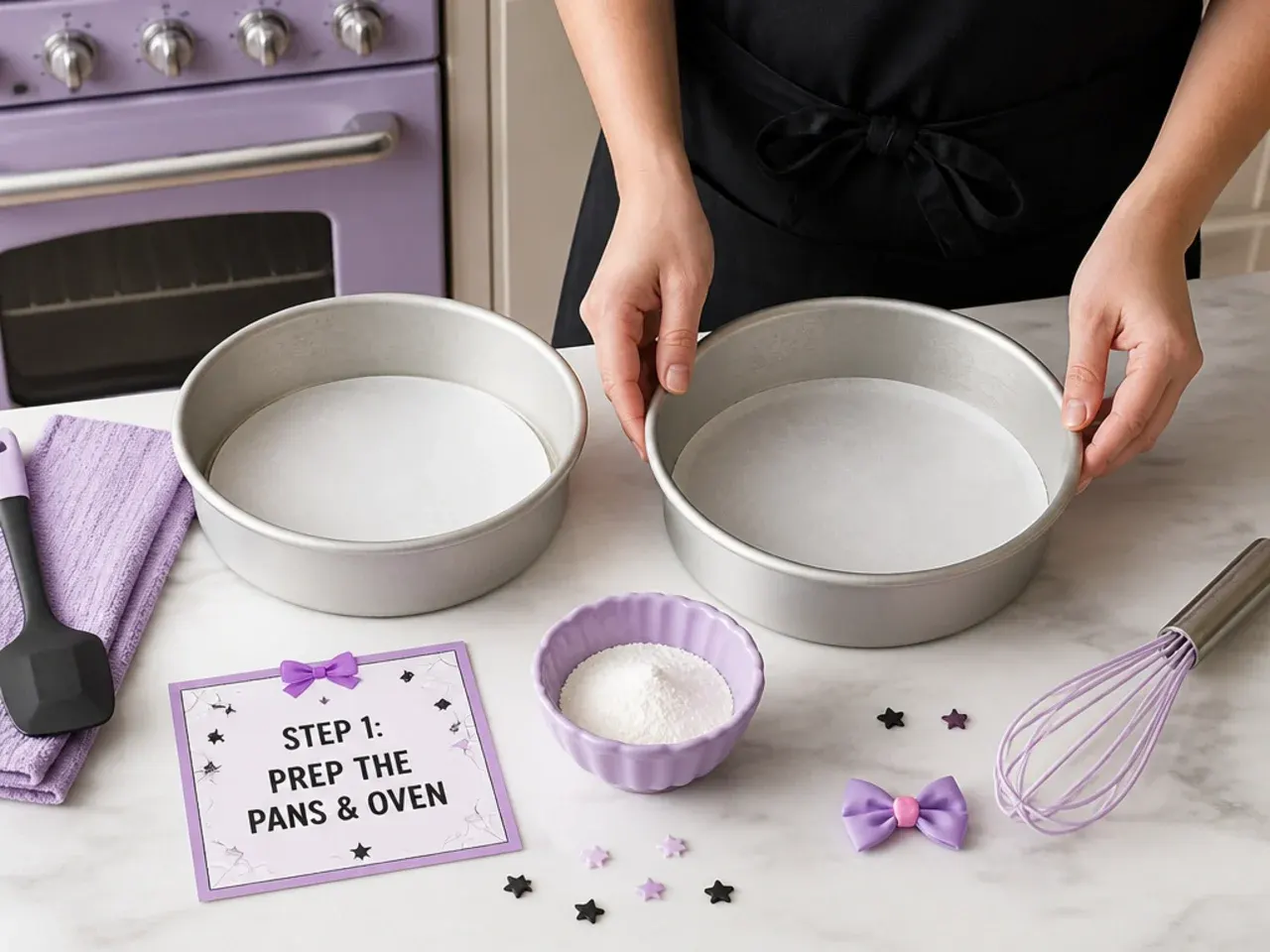 kuromi cake for girls — step 1: prep the pans and oven