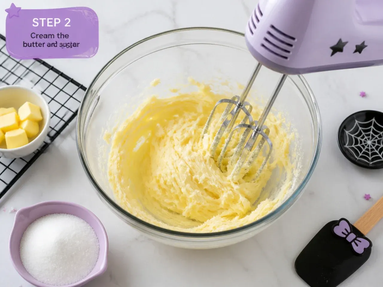 kuromi cake for girls — step 2: cream the butter and sugar