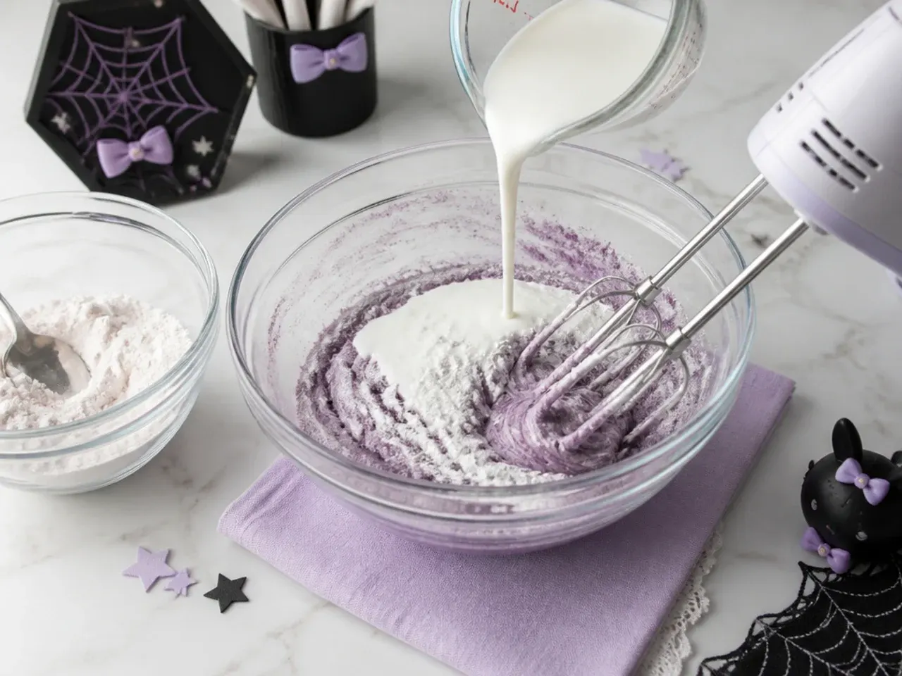 kuromi cake for girls — step 4: alternate dry ingredients and buttermilk
