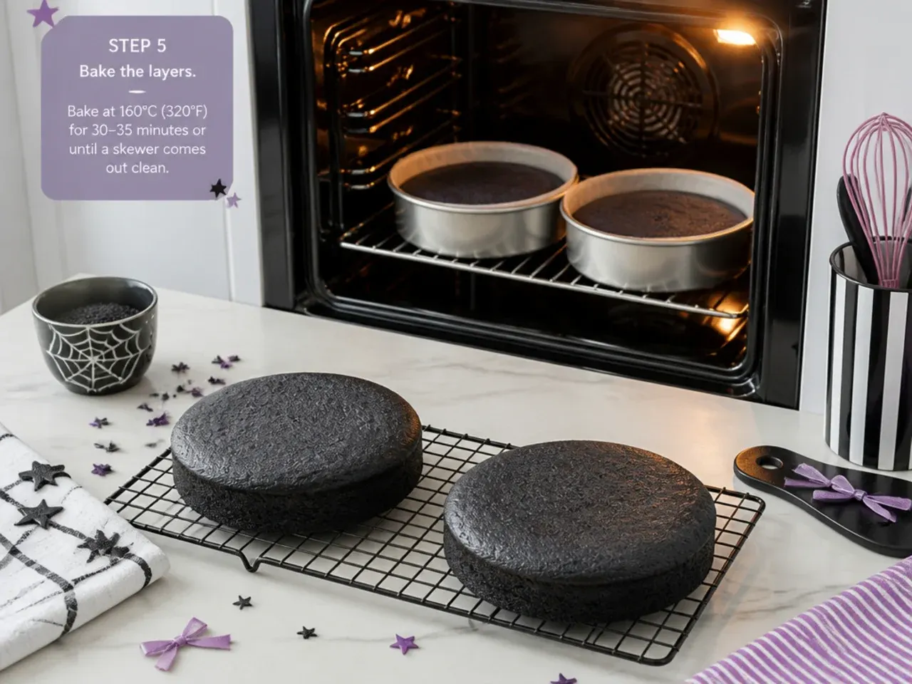 kuromi cake for girls — step 5: bake the layers