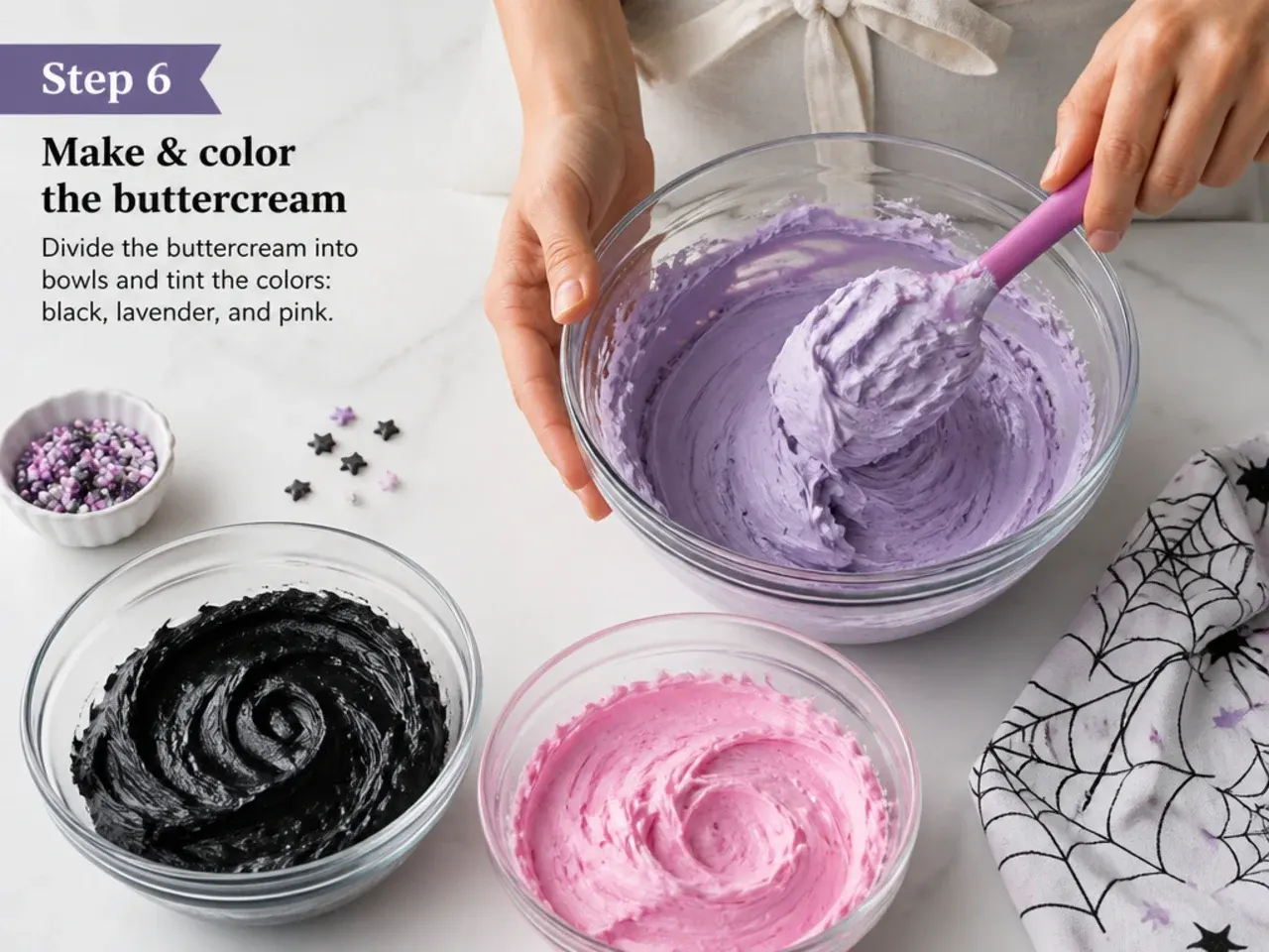 kuromi cake for girls — step 6: make and color the buttercream