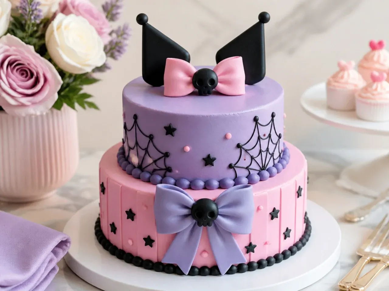 Classic two-tier Kuromi cake for girls with purple and pink tiers