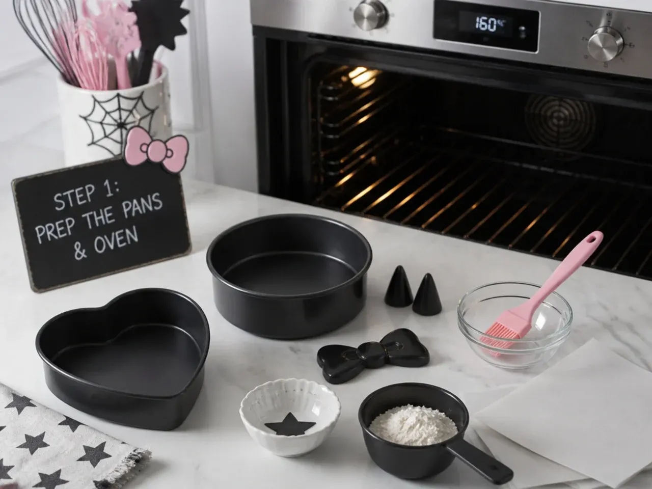 kuromi cake ideas — step 1: prep the pans and oven