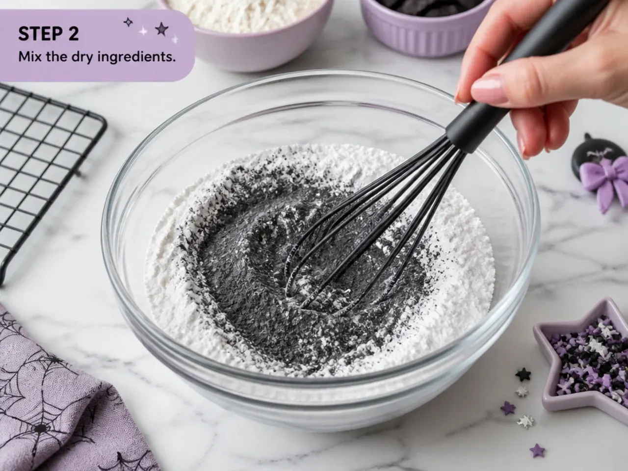 kuromi cake ideas — step 2: mix the dry ingredients