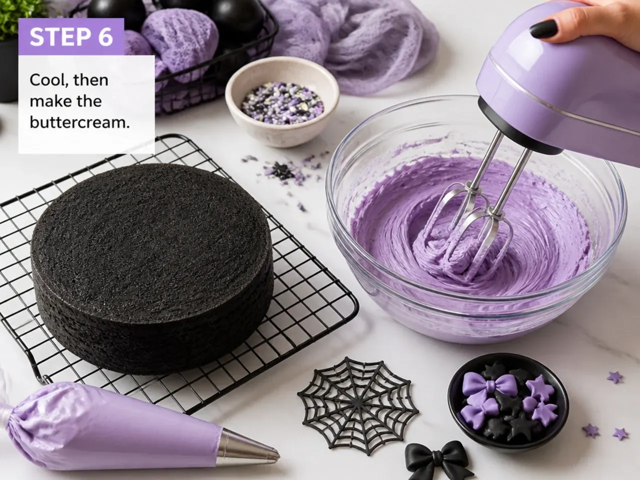 kuromi cake ideas — step 6: cool, then make the buttercream
