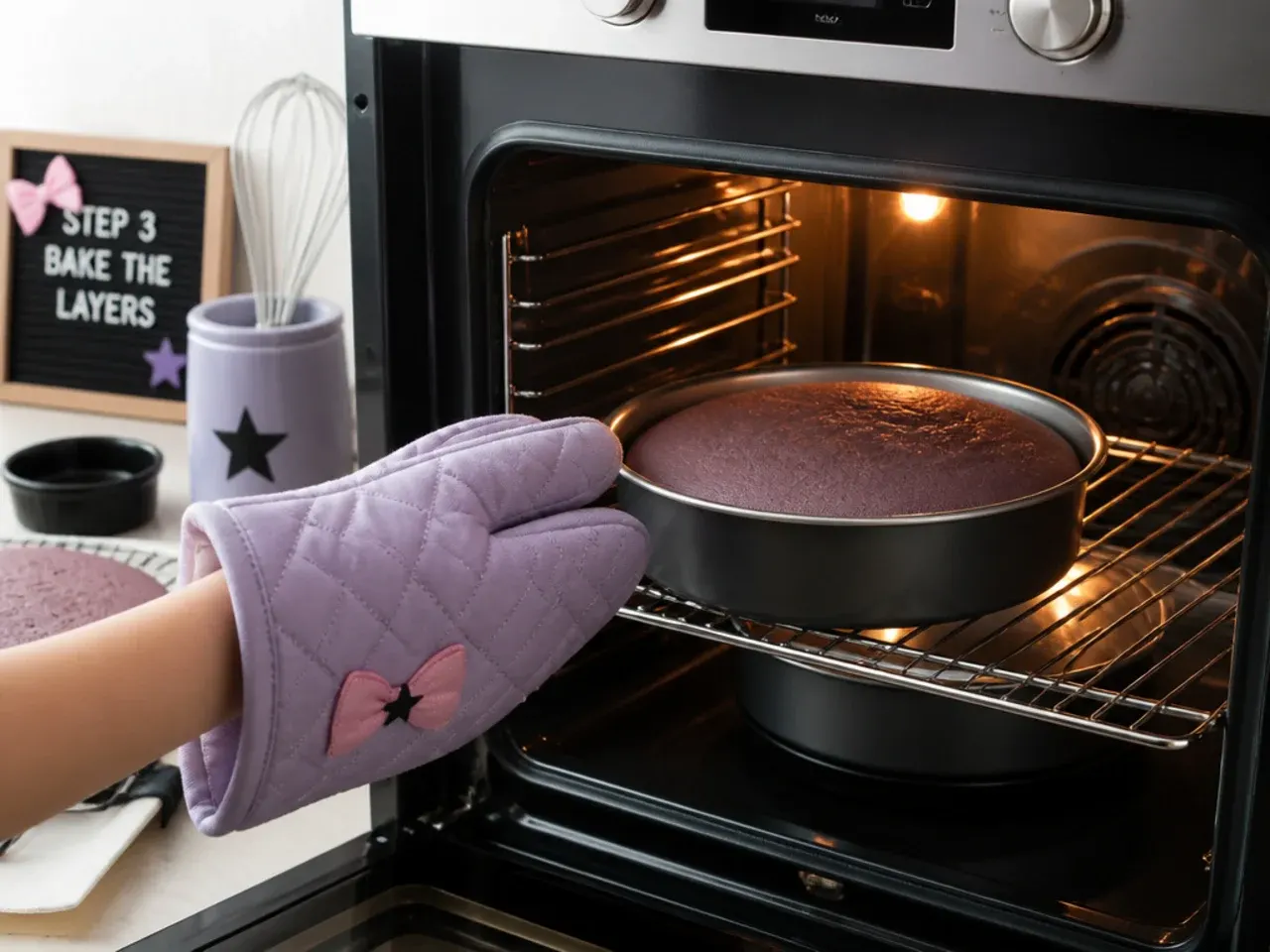 kuromi cake topper — step 3: bake the layers