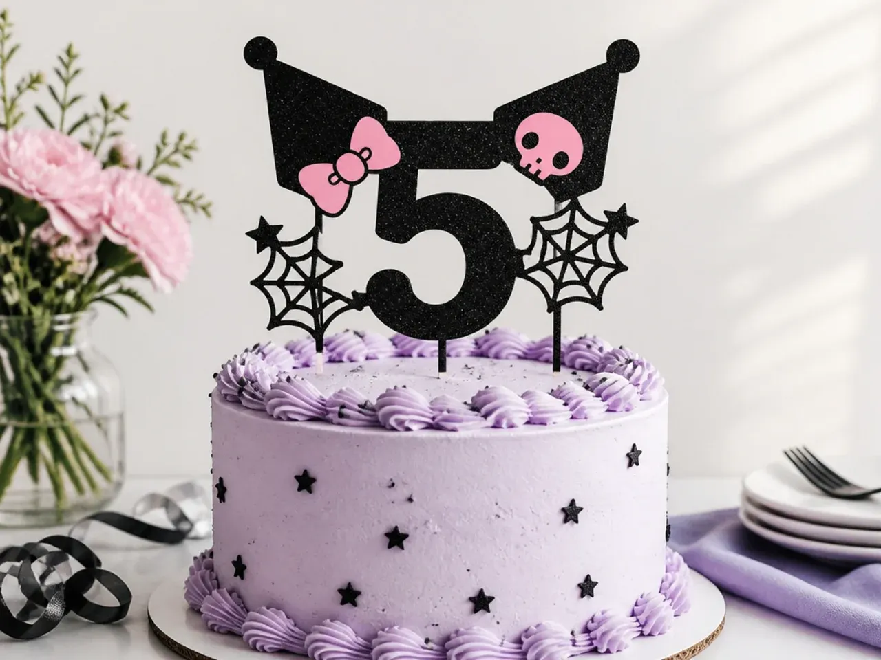 Classic black glitter number silhouette Kuromi birthday cake topper