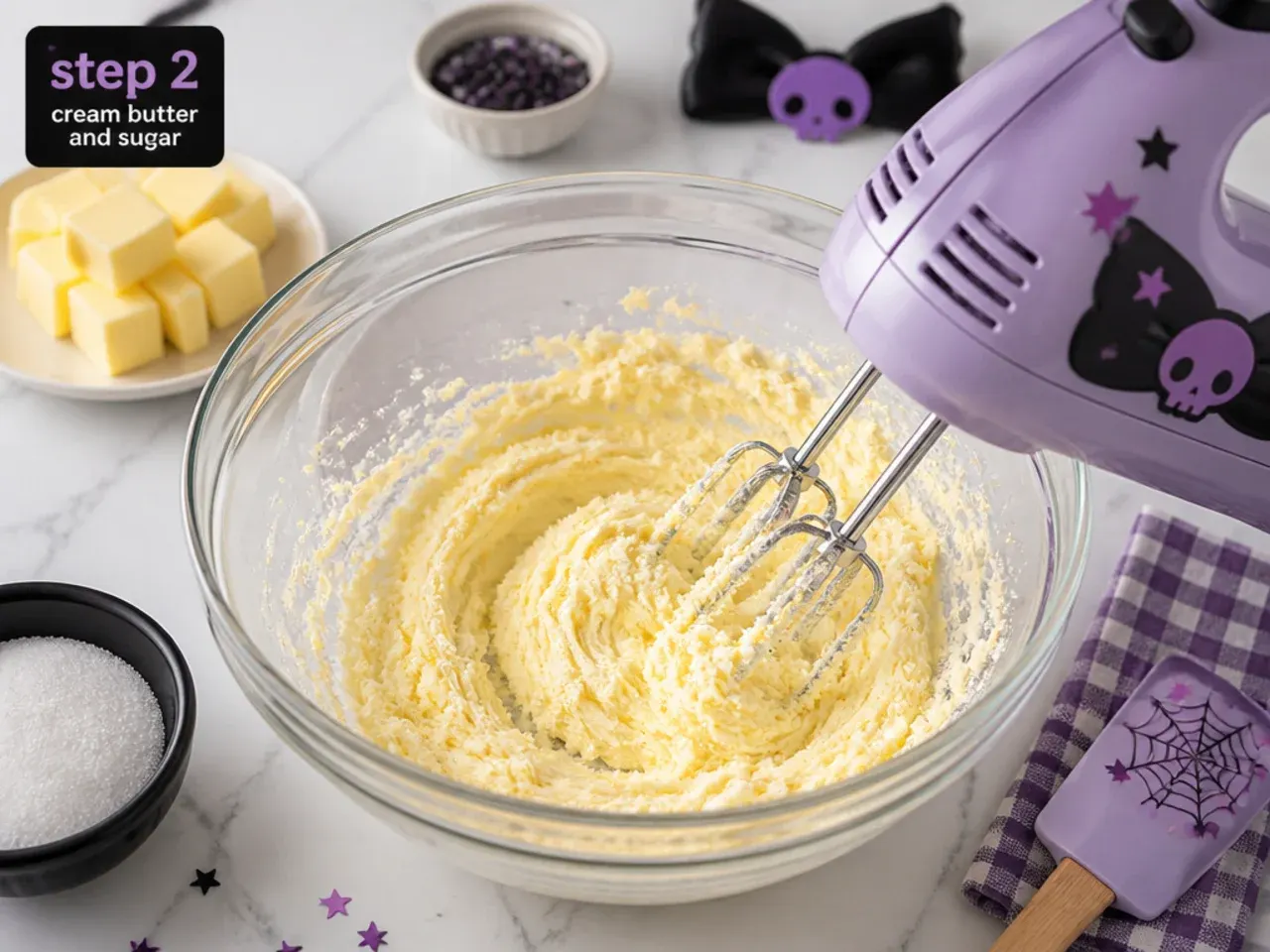 kuromi cake vs bakery — step 2: cream butter and sugar