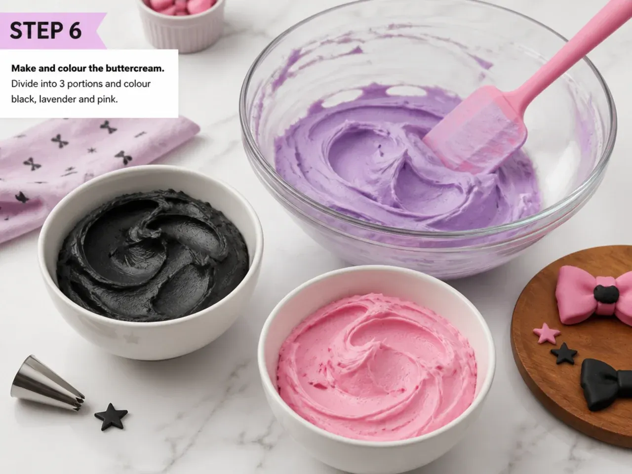 kuromi cake vs bakery — step 6: make and colour the buttercream