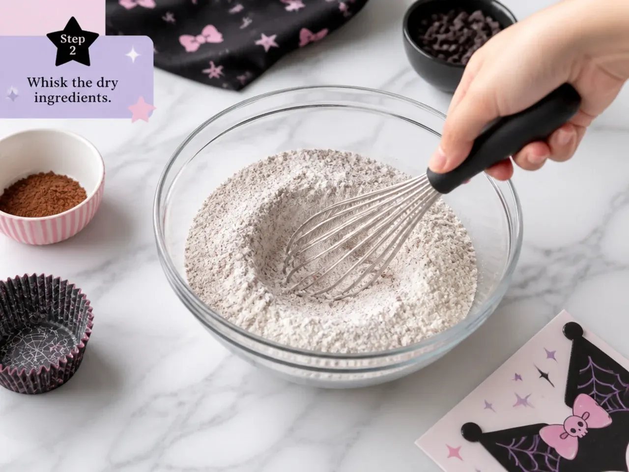 kuromi cupcakes — step 2: whisk the dry ingredients