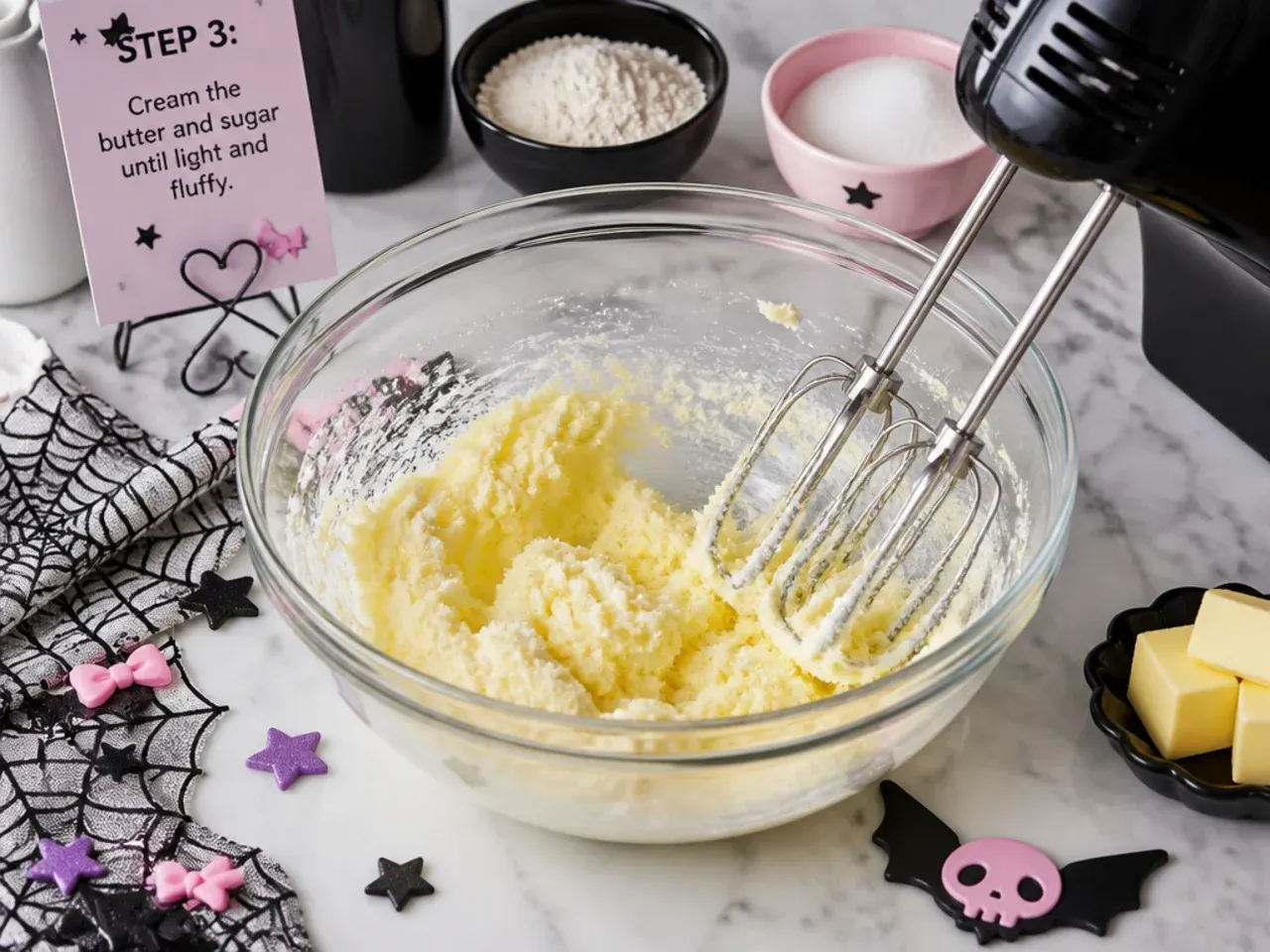 kuromi cupcakes — step 3: cream the butter and sugar