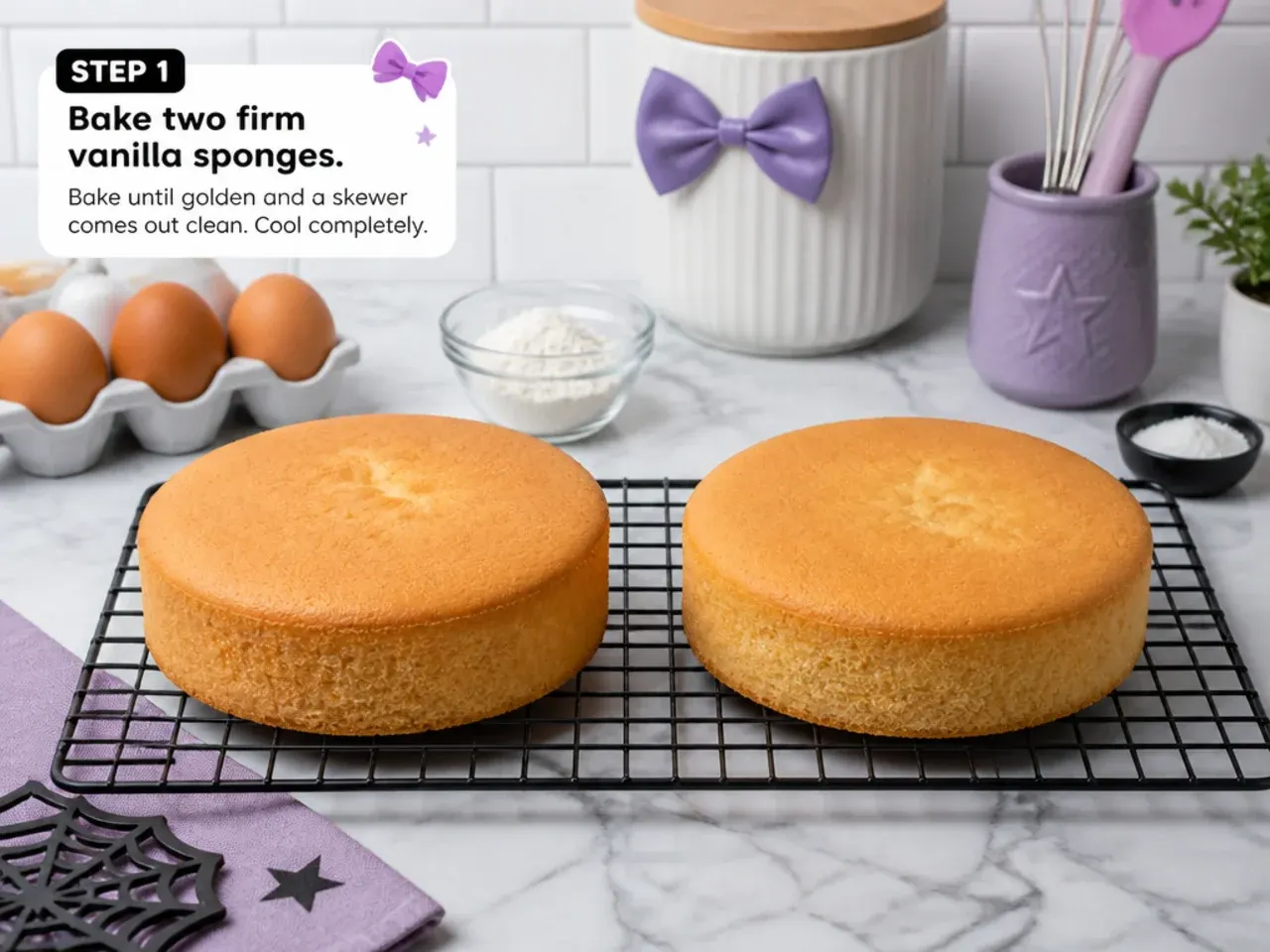 kuromi fondant cake — step 1: bake two firm vanilla sponges
