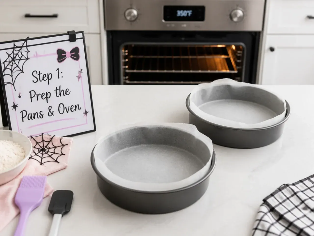 kuromi smash cake — step 1: prep the pans and oven