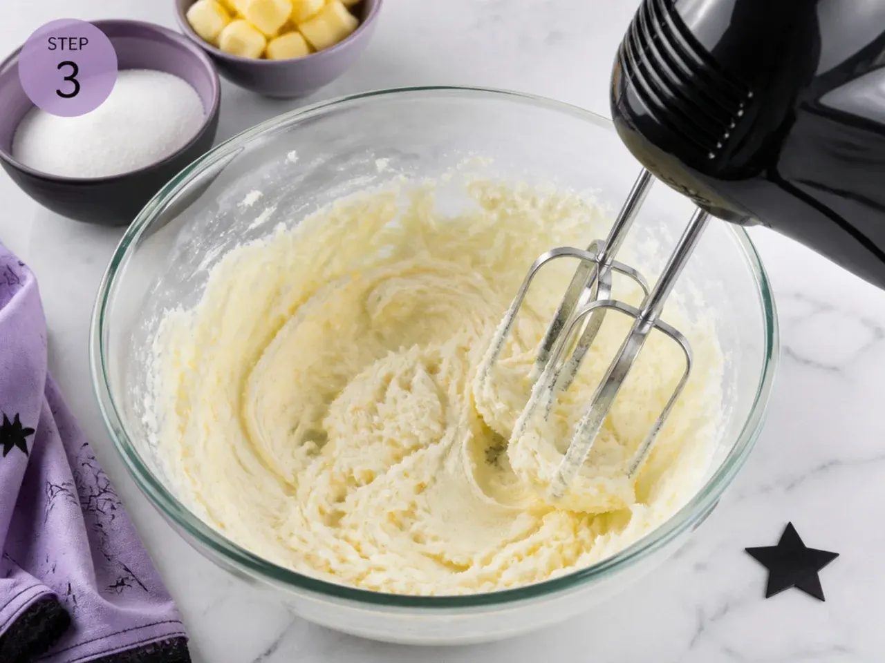 kuromi smash cake — step 3: cream the butter and sugar
