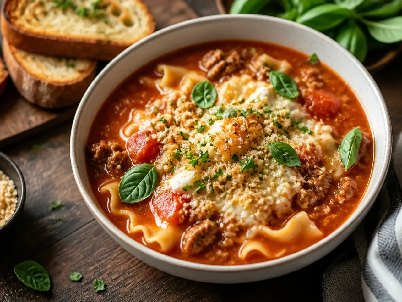 Jar of Italian seasoning being sprinkled into tomato broth