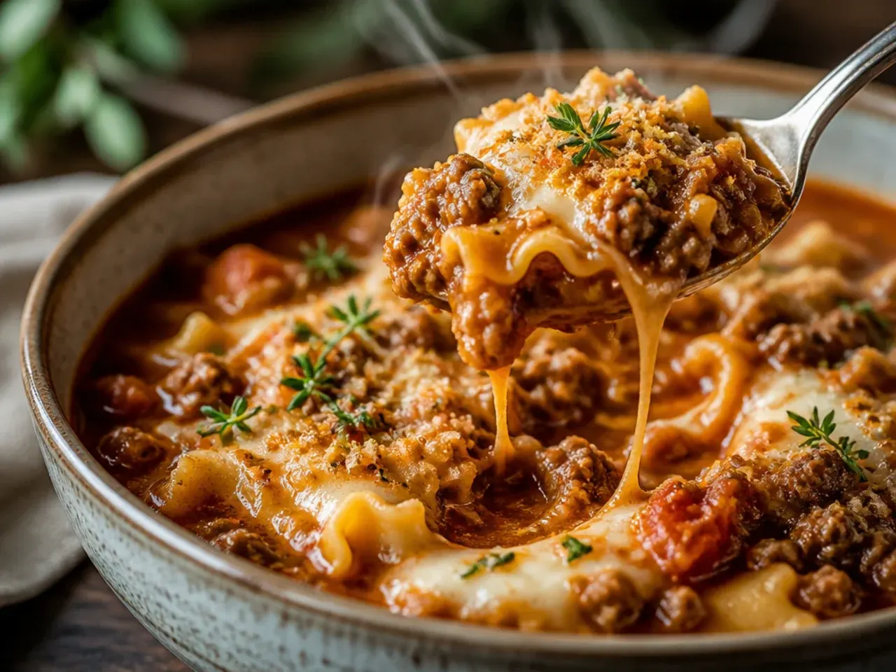 Large Dutch oven filled with simmering lasagna soup