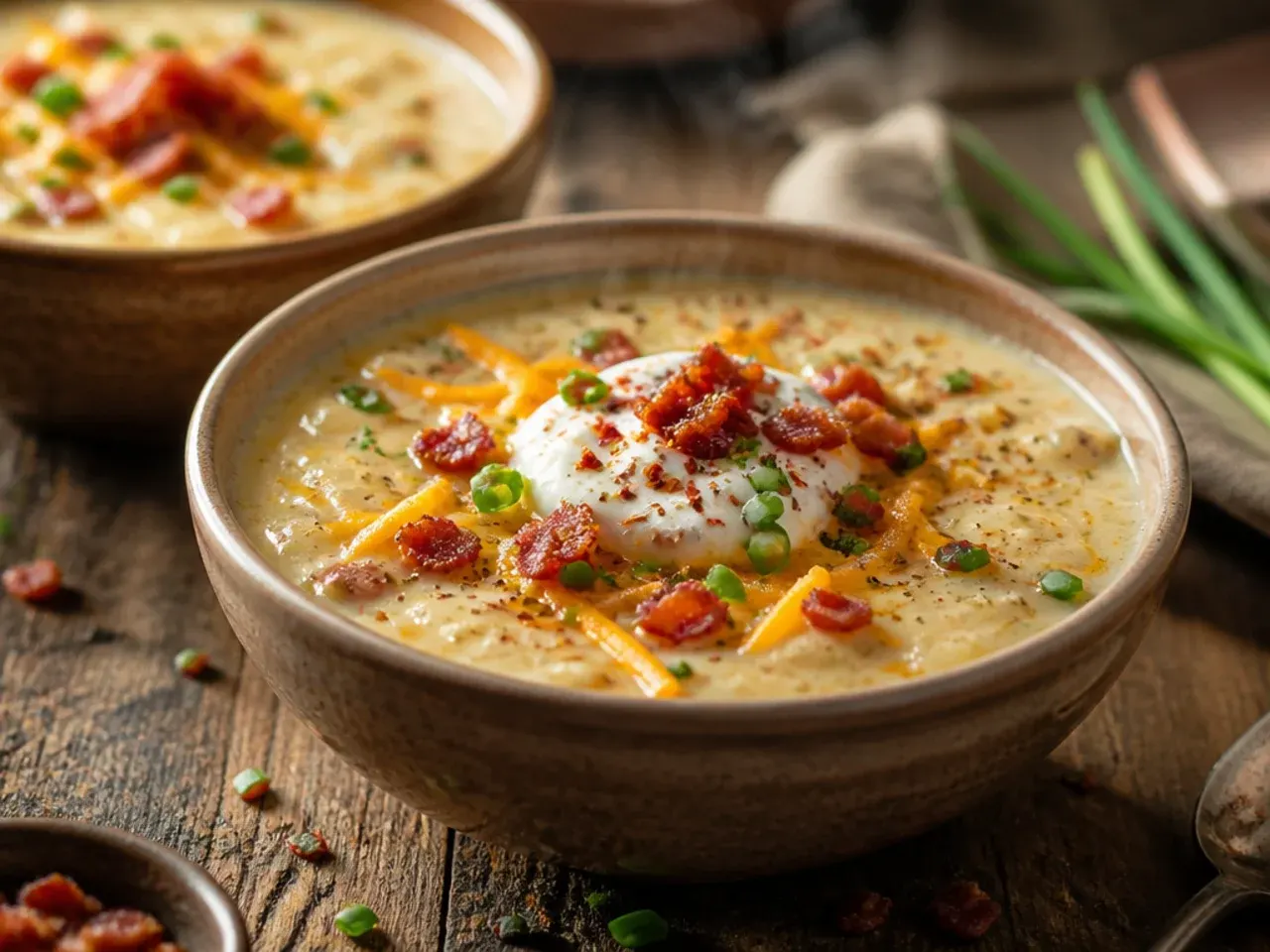 Quick weeknight potato soup made with frozen hash browns