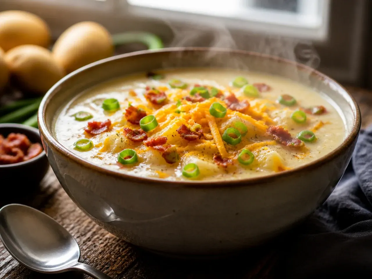 Large pot of family-size loaded potato soup