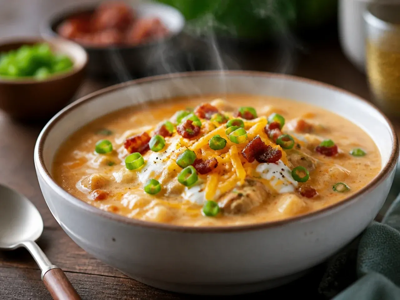 Loaded potato soup made with a sweet potato swap