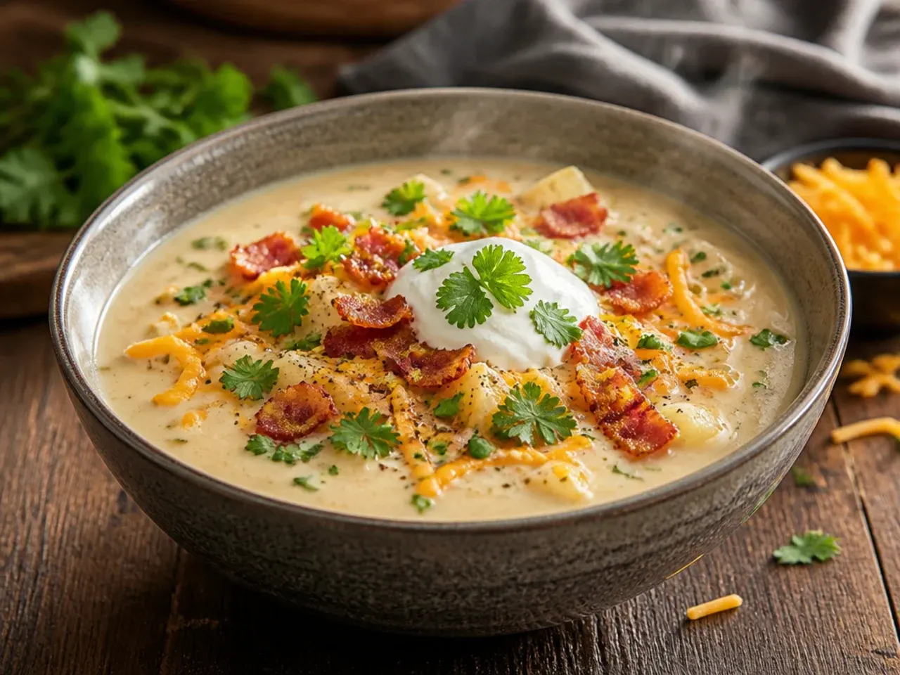 Comforting potato soup made from leftover baked potatoes