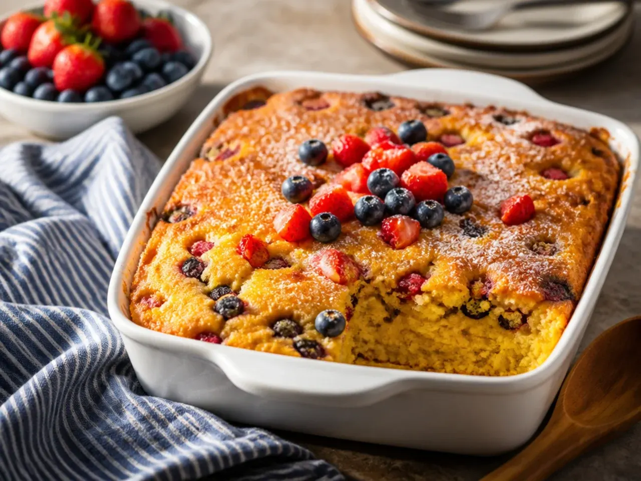 A mild, family-style loaded cornbread casserole with grated vegetables hidden in the filling