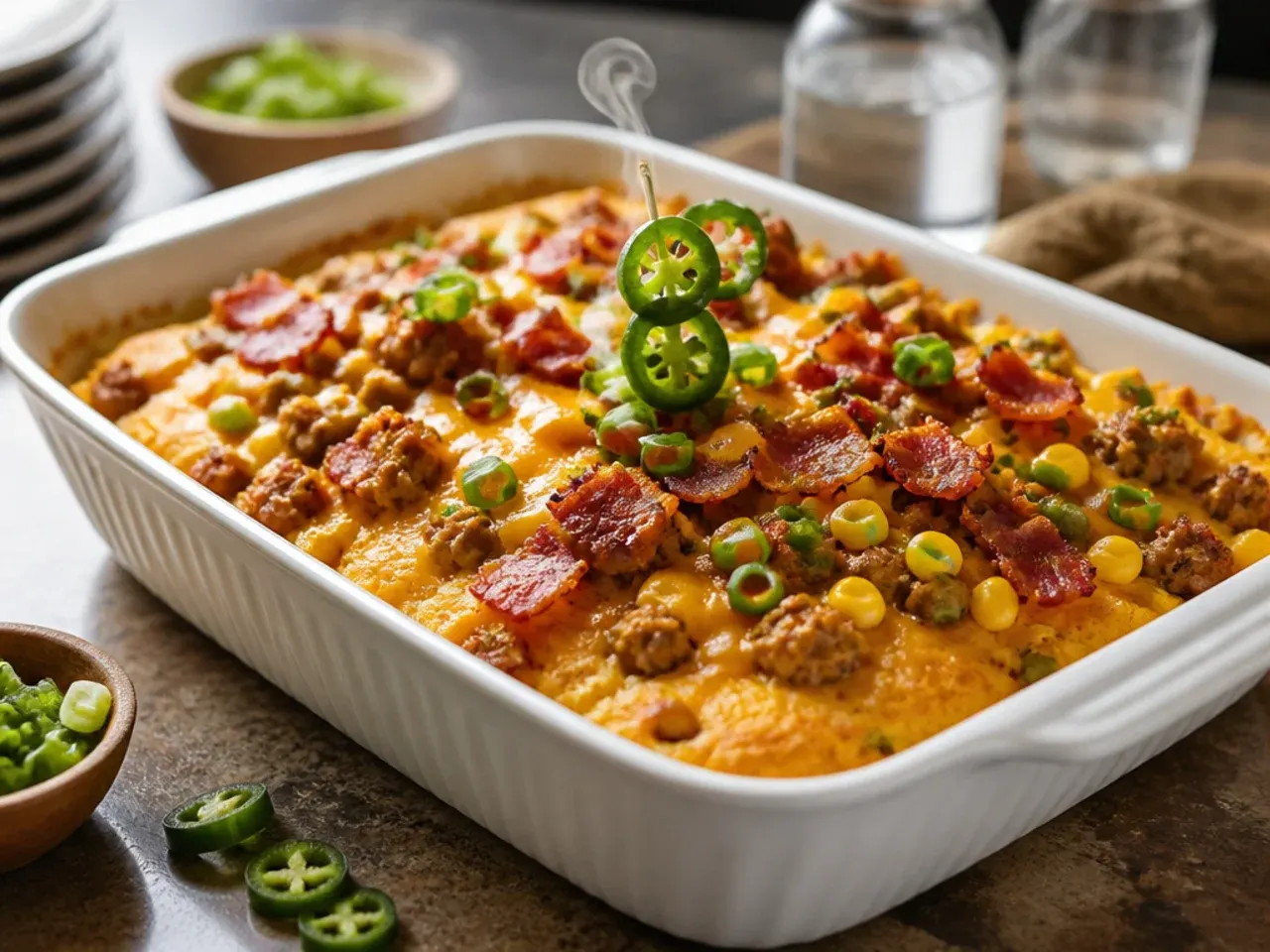 A bowl of homemade buttermilk cornbread batter made from scratch with cornmeal and buttermilk