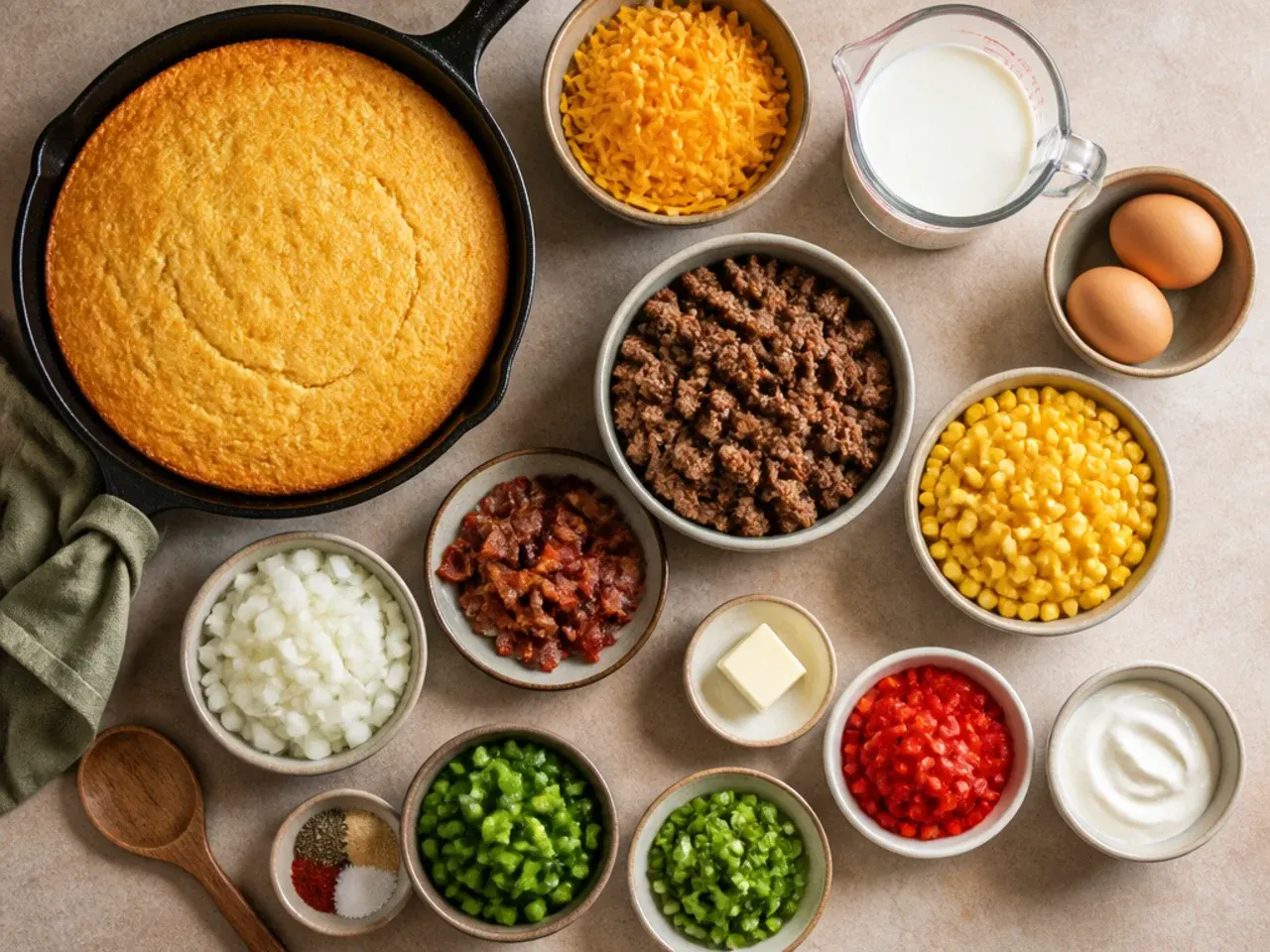 A toothpick being inserted into the cornbread topping of a casserole to check it is cooked through